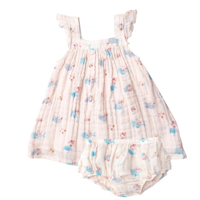 Abitino Sundress e culotte in mussola di cotone per bambina 6 mesi-4 anni