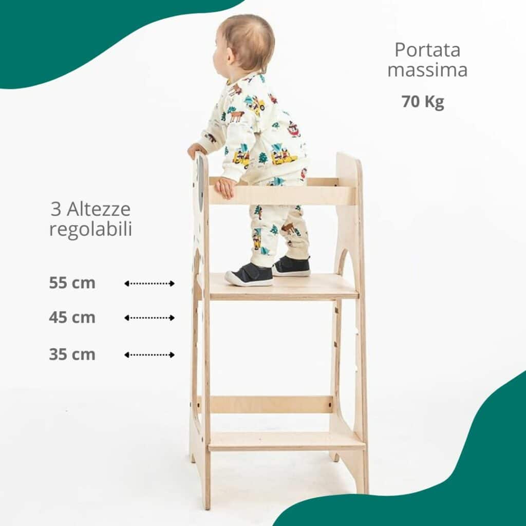 Torre Di Apprendimento Montessori Labebe - Con Lavagna, Pieghevole, Multifunzione, Per Bambini Da 1 Anno, Nero - Foto 5